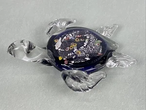 Vintage Murano Style Art Glass Cobalt Milliflori Adventurine Sea Turtle - Picture 1 of 4