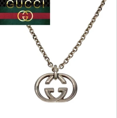 GUCCI Collana Ciondolo Doppio Logo G Argento 925 Accessorio Unisex Autentico - Immagine 1 di 3