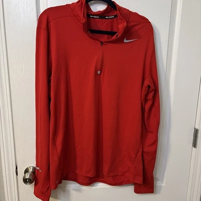 Nike Dri-Fit 1/4 Zip Running Pullover Large Long Sleeve Shirt Reflective Men Red - Image 1 of 4