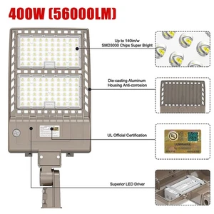 400W LED Parking Lot Light 56000LM UL DLC Listed Commercial Stadium Shoebox Lamp - Picture 1 of 15