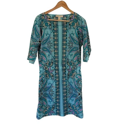 Vestido midi Michael Kors estampado cachemir con cinturón manga 3/4 para mujer talla 6 Foto 1 de 4