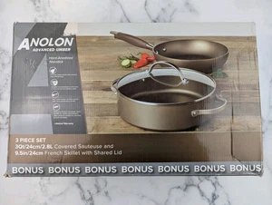Anolon Advanced Umber Hard Anodized 3 Pc Cookware Set 3qt Sauteuse 9.5" Skillet - Picture 1 of 7