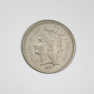 1867 Three Cent Nickel 3c High Grade AU / UNC - Picture 1 of 2