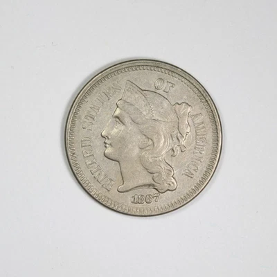 1867 Three Cent Nickel 3c High Grade AU / UNC - FROM ORIGNAL COLLECTION  - Image 1 of 2