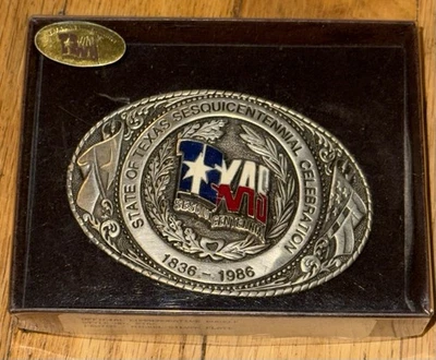 Hebilla de cinturón vintage estado de Texas celebración del sesquicentenario 1836-1986 con caja Foto 1 de 4