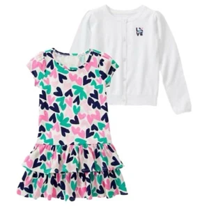 NWT Gymboree outfit heart ruffle dress & white sweater pink spearmint navy lot 2 - Picture 1 of 8