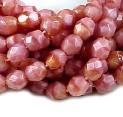 50 Esmalte al fuego checo facetado redondo coral rosa/marrón 4 mm Foto 1 de 3