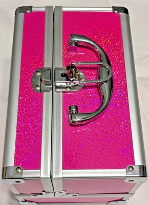 Caboodle Train Case Hot Pink Glitter W/Mirror, Makeup Cosmetics Storage  - Image 1 of 4
