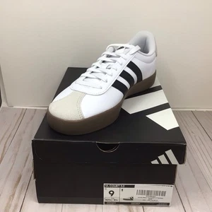 adidas VL Court 3.0 Men's Leather Sneakers White Black Grey 9 Soccer Inspired - Picture 1 of 5