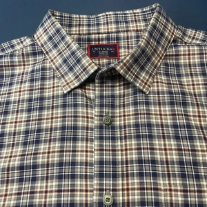 UNTUCKit Shirt Mens XL Blue/Brown/Orange Plaid Wrinkle Free Long Sleeve Button - Picture 1 of 10