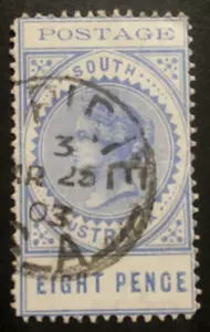 SOUTH AUSTRALIA 1886-96 Long Tom Thin Types Used Stamp 8d blue as Per Photos - Picture 1 of 3