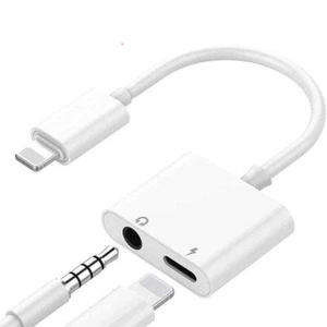 FOR iPhone 12 11 Pro Max X 8 to 3.5mm AUX Headphone Jack Adapter Audio Splitter - Picture 1 of 8