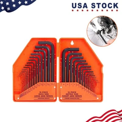 30PC Allen Wrench Hex Key Set Long Short Arm with Case (.028-3/8 in., .7-10 mm) - Image 1 of 4