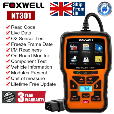FOXWELL NT301 OBD2 Scanner Fault Code Reader Engine Diagnostic Reset Tool Tester - Image 1 of 4