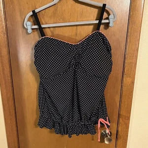 24 & Ocean Polkadot And Ruffle Hem Tankini Swimsuit Top Only (Sz 20W) Padded Bra - Picture 1 of 3