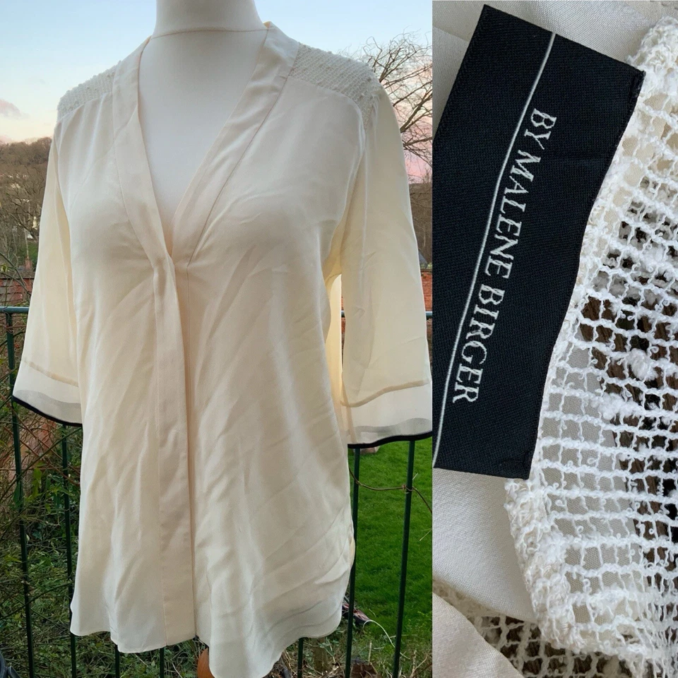 BY MALENE BIRGER IVORY SILK CREPE DE CHINE BLOUSE LACE TUNIC TOP 16 18 40 - Image 1 of 4