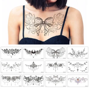 Waterproof Temporary Tattoo Under Breast Black Flower Body Art Stickers DIY✔ - Picture 1 of 23