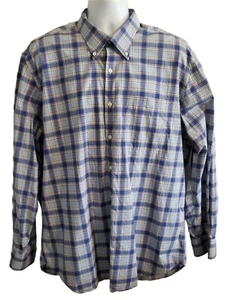 Peter Millar Mens Extra Large Cotton Blue White Tan Check Button Front Shirt - Picture 1 of 11