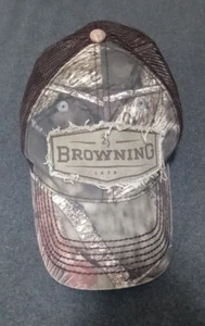 Browning Camo Deer Hunting Snapback Trucker Hat Cap Worn Look - Picture 1 of 6