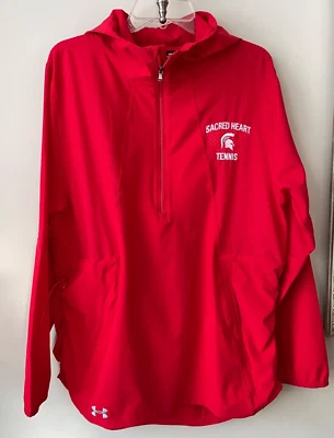 Sacred Heart Tennis Under Armour Heat Gear Red M Hooded Pullover Windbreaker - Image 1 of 4