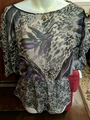 Miley Cyrus Max Azria  Sheer Animal Print Blouse Shirt Top Womens size L - Imagem 1 de 4