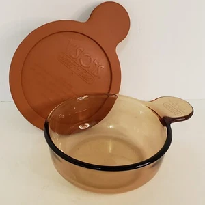 VISIONS Grab-It Bowl V-150-B w/ Heat 'n Eat Lid V-150-PC Corning Amber Glass - Picture 1 of 2