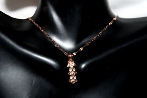 Vintage 14K Rose Gold Plumeria Pendant Journey Flower Necklace Vermeil 925 Chain - Picture 1 of 5