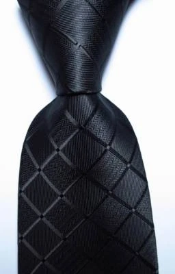 New Classic Checks Full Black JACQUARD WOVEN 100% Silk Men's Tie Necktie - Image 1 of 2