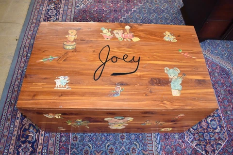 Antique Solid Cedar Child's Toybox, Cowboy Chest Western Trunk, Joey Cover