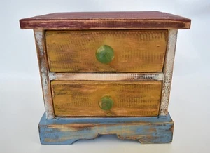 Vintage Shabby Chic Painted Wooden Box 2 Drawers Hand Made - Picture 1 of 12