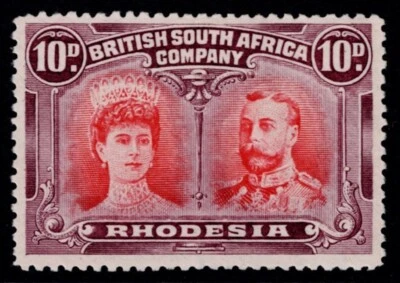 1910 Rhodesia Double Head 10d SG 149 Var Dashes over TI Long Gash 1 VF LMM - Image 1 of 2