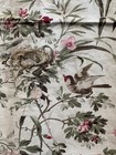 Coupon de tissu ancien XIXeme Nid Oiseaux Fleurs