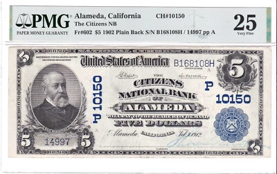 $5 1902 PB National 🇺🇸 ALAMEDA California CA 🇺🇸 PMG Grade 25 🇺🇸 - Image 1 of 2