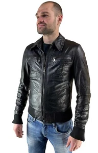Neu Dolce & Gabbana Herren Jacke Gr S Schwarz Baumwolle Leder BB80 - Bild 1 von 10
