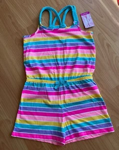 $35 Tommy Bahamas Girl Romper Overall Cotton Mix Stripe Bright Summer Size 10/12 - Picture 1 of 9