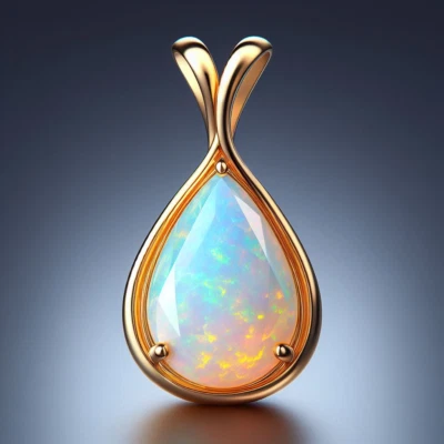 Pendente opale di fuoco naturale placcato oro 14 carati, pendente opale etiop... - Immagine 1 di 4