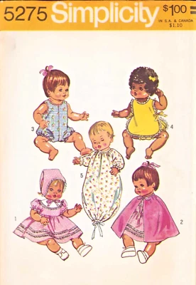 Baby Doll Sz 12" Dress Panties Cape Hat Romper Sewing Simplicity 5275 OOP - Image 1 of 2