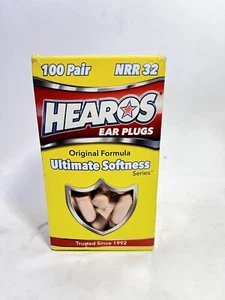 Hearos NRR 32 Foam Ear Plugs Original Formula Ultimate Softness Series 100 Pair - Picture 1 of 2