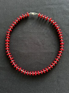 Collar de piedras preciosas con cuentas de disco de coral rojo 'sangre' crudo con manchas 42 cm - Imagen 1 de 12