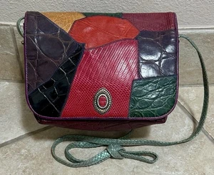 Sharif Multi-Color Multi-Reptile Leather Small Crossbody Purse~Very Nice Vintage - Picture 1 of 12