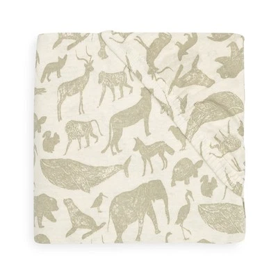 Jollein Spannbettlaken Spannbetttuch Jersey 70x140 cm Animals Olive Green NEU - Bild 1 von 3