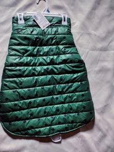 Top Paws Puffer Jacket MEDIUM Green With Blue Dots - Picture 1 of 3