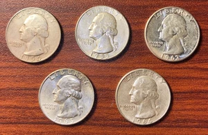 Lot 5 Washington 90% Silber Viertel 1954 1955 1962 1963 1964 - Bild 1 von 4