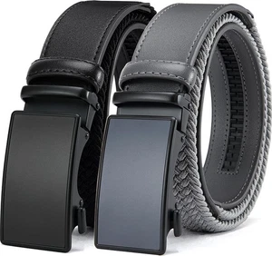 Men's Elastic Leather Ratchet Belt 2 Pack - Braided Stretch Woven Fabric Belt... - Picture 1 of 6