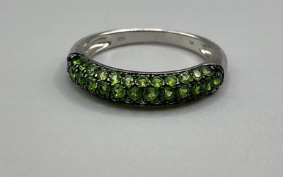 纯银 925 签名 DK 绿色镀铬透镜 9 码戒指 2.8 克 — 第 1/4 张图片