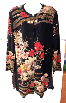 CHAQUETA KIMONO NUEVA VINTAGE CONNIE'S MOONLIGHT NEGRA CON ESTAMPADO FLORAL ORIENTAL L Foto 1 de 4