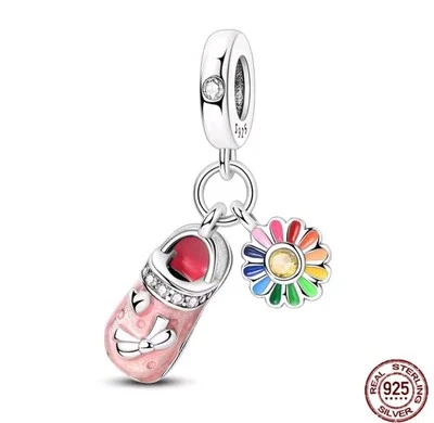 925 Sterling Silver Summer Themed - Croc & Flower Charm + FREE Bracelet UK - Image 1 of 4