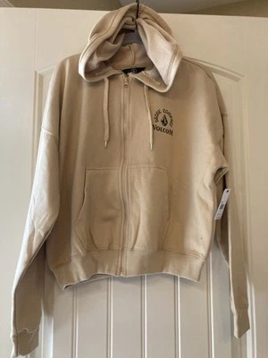 Volcom Zip Hoodie Size Medium Stone Company Beige Beach Scene On Back - Image 1 of 4