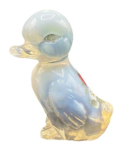 VTG Fenton Glass Duck Opalescent Hand Painted Figurine Strawberries Signed - Picture 1 of 6