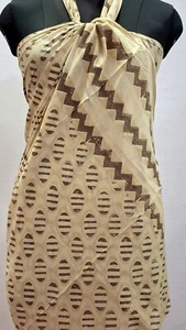 Beige Braun Sarong Pareo für Damen Abstrakt Blockdruck Coverup Wickelkleid - Bild 1 von 6